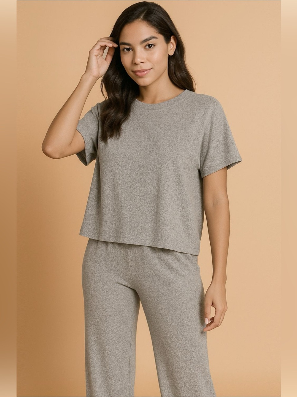Zenana Soft Melange Short Sleeve Tee & Long Pants Set